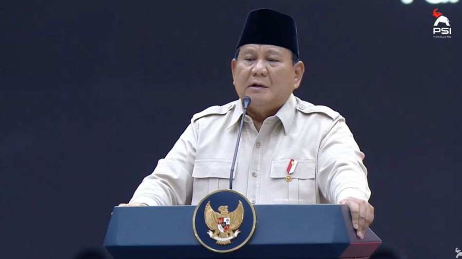 Presiden Prabowo Subianto menyampaikan pidato pada Penutupan Kongres PSI tahun 2025. (Tangkapan Layar Youtube/Partai Solidaritas Indonesia)