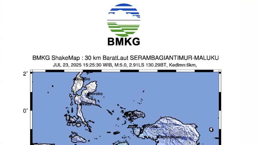 Wilayah Seram Bagian Timur, Maluku diguncang gempa tektonik, Rabu, 23/7. Dok: BMKG