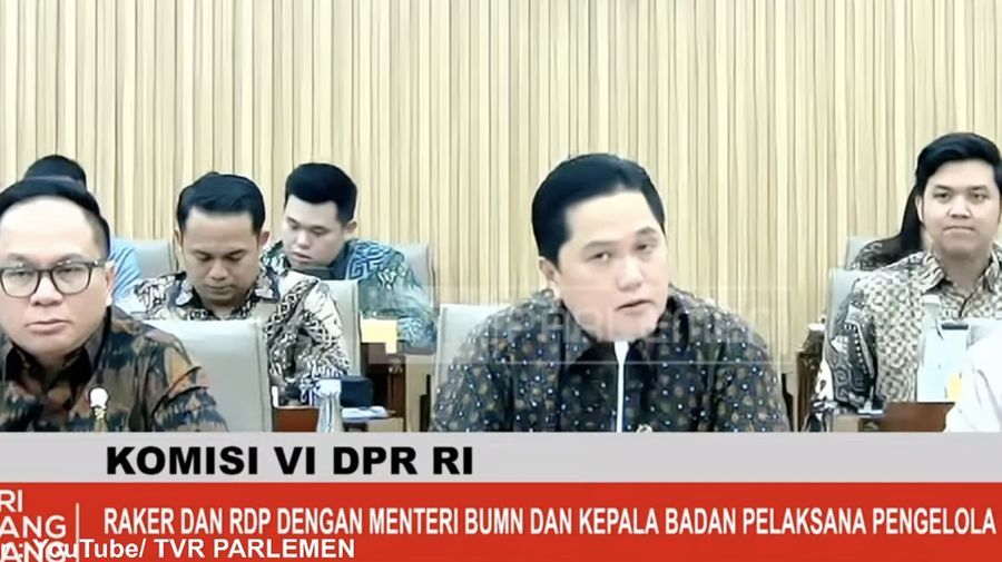 Menteri BUMN Erick Thohir dan BPI Danantara rapat kerja dengan Komisi VI DPR, Rabu (23/7/2025). (Tangkapan layar)