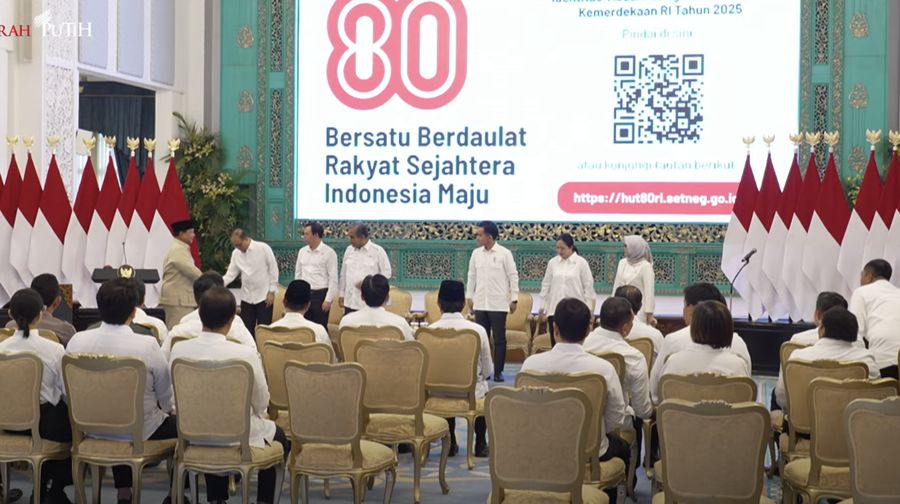 Presiden Prabowo Luncurkan Logo dan Tema Hari Ulang Tahun ke-80 Kemerdekaan RI, 23 Juli 2025. (Tangkapan Layar Youtube)