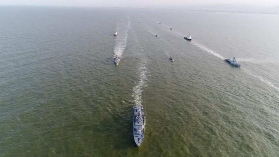 A view shows Russian warships during major naval drills, which are conducted by the Russian Navy in the Pacific and Arctic oceans and in the Baltic and Caspian seas, at an unknown location, in this still image taken from video released July 23, 2025. Russian Defence Ministry/Handout via REUTERS ATTENTION EDITORS - THIS IMAGE HAS BEEN SUPPLIED BY A THIRD PARTY. NO RESALES. NO ARCHIVES. MANDATORY CREDIT.