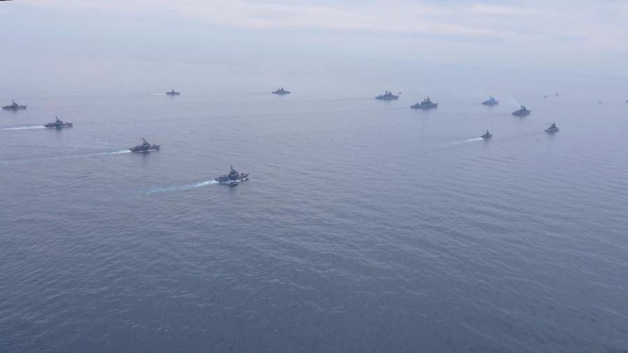 A view shows Russian warships during major naval drills, which are conducted by the Russian Navy in the Pacific and Arctic oceans and in the Baltic and Caspian seas, at an unknown location, in this still image taken from video released July 23, 2025. Russian Defence Ministry/Handout via REUTERS ATTENTION EDITORS - THIS IMAGE HAS BEEN SUPPLIED BY A THIRD PARTY. NO RESALES. NO ARCHIVES. MANDATORY CREDIT.