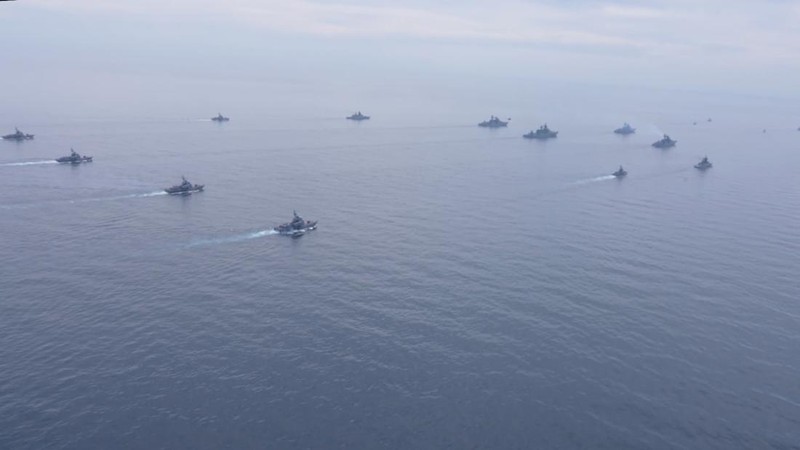 A view shows Russian warships during major naval drills, which are conducted by the Russian Navy in the Pacific and Arctic oceans and in the Baltic and Caspian seas, at an unknown location, in this still image taken from video released July 23, 2025. Russian Defence Ministry/Handout via REUTERS ATTENTION EDITORS - THIS IMAGE HAS BEEN SUPPLIED BY A THIRD PARTY. NO RESALES. NO ARCHIVES. MANDATORY CREDIT.