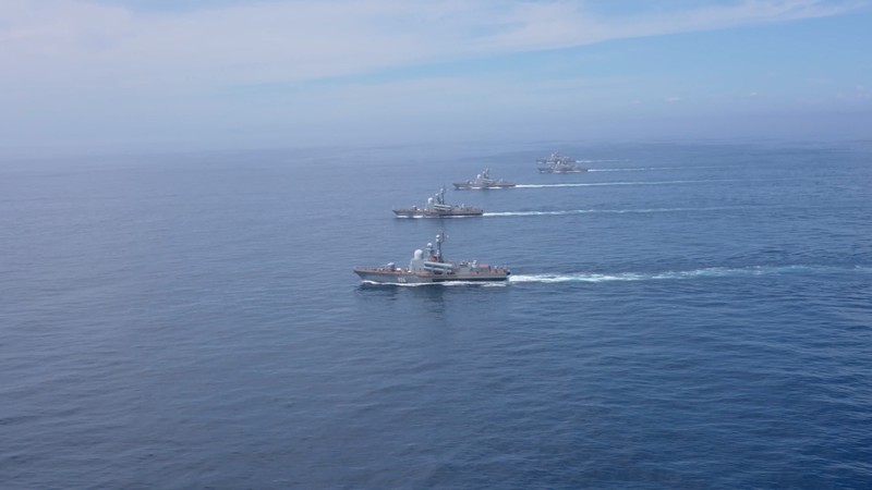 UKRAINE-CRISIS/RUSSIA-NAVY A view shows Russian warships during major naval drills, which are conducted by the Russian Navy in the Pacific and Arctic oceans and in the Baltic and Caspian seas, at an unknown location, in this still image taken from video released July 23, 2025. Russian Defence Ministry/Handout via REUTERS ATTENTION EDITORS - THIS IMAGE HAS BEEN SUPPLIED BY A THIRD PARTY. NO RESALES. NO ARCHIVES. MANDATORY CREDIT.