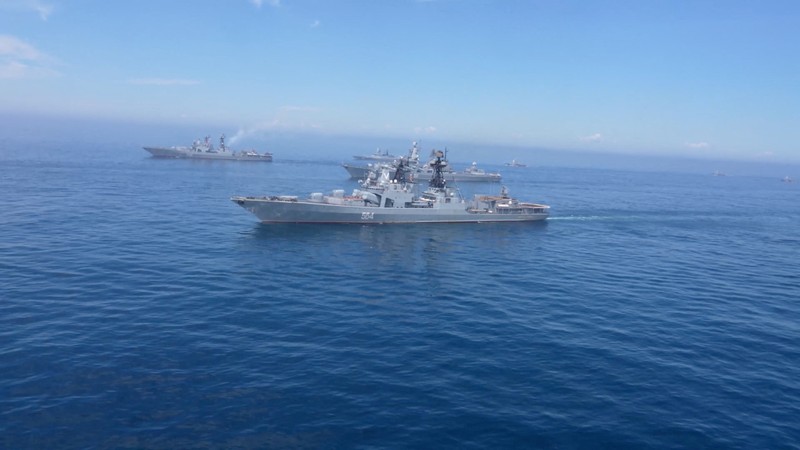 UKRAINE-CRISIS/RUSSIA-NAVY A view shows Russian warships during major naval drills, which are conducted by the Russian Navy in the Pacific and Arctic oceans and in the Baltic and Caspian seas, at an unknown location, in this still image taken from video released July 23, 2025. Russian Defence Ministry/Handout via REUTERS ATTENTION EDITORS - THIS IMAGE HAS BEEN SUPPLIED BY A THIRD PARTY. NO RESALES. NO ARCHIVES. MANDATORY CREDIT.