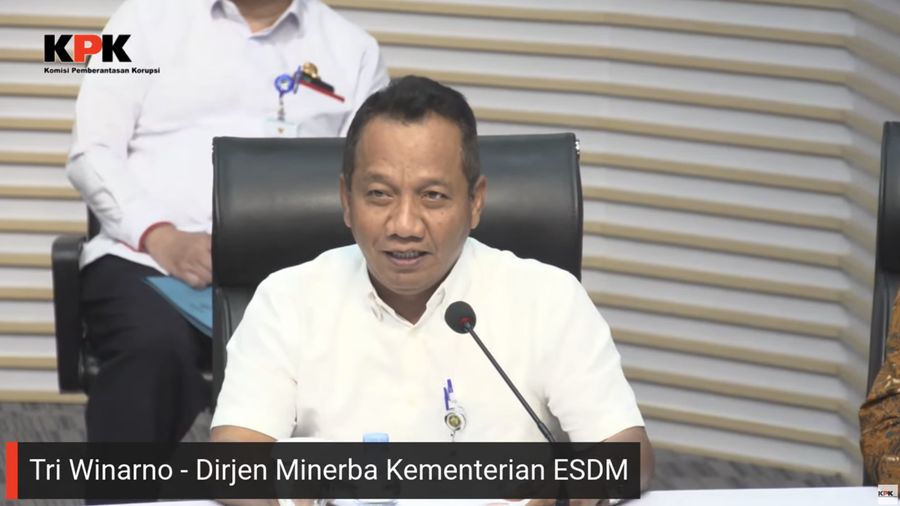 Dirjen Minerba Kementerian ESDM, Tri Winarno dalam Konferensi Pers Kelembagaan terkait perbaikan tata kelola sektor pertambangan pada Kamis (24/7/2025). (Tangkapan Layar Youtube/KPK RI)