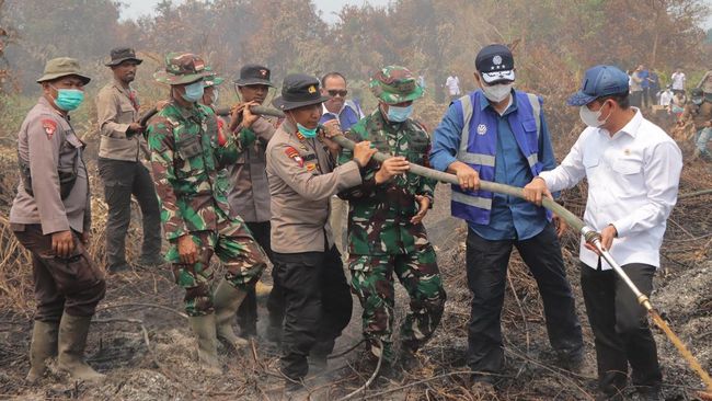 Atasi Karhutla, Menteri LH Turun Langsung Padamkan Api di Rokan Hilir