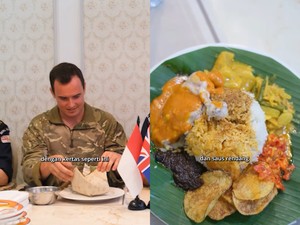 Prajurit Angkatan Laut Inggris Coba Nasi Padang, Lahap Makan Pakai Tangan