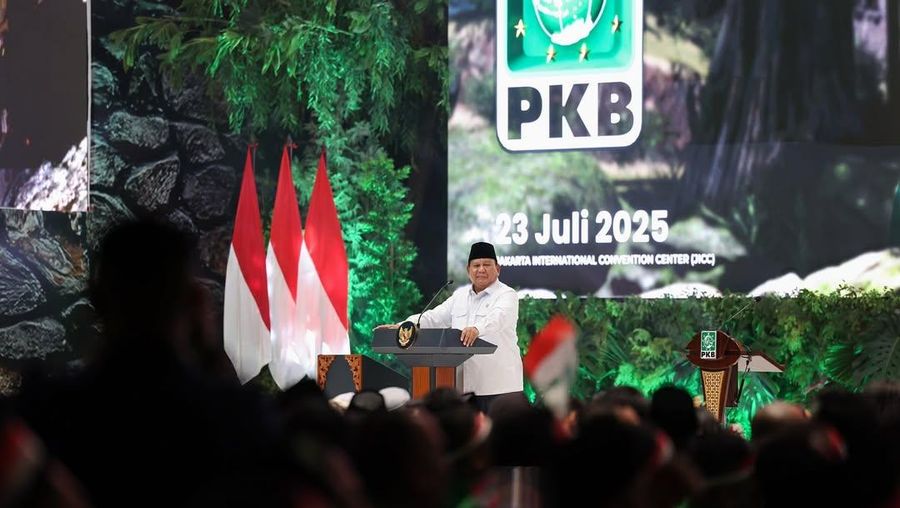 Presiden Prabowo Subianto saat menghadiri peringatan Hut Partai Kebangkitan Bangsa (PKB) ke-27. (Instagram/prabowo)