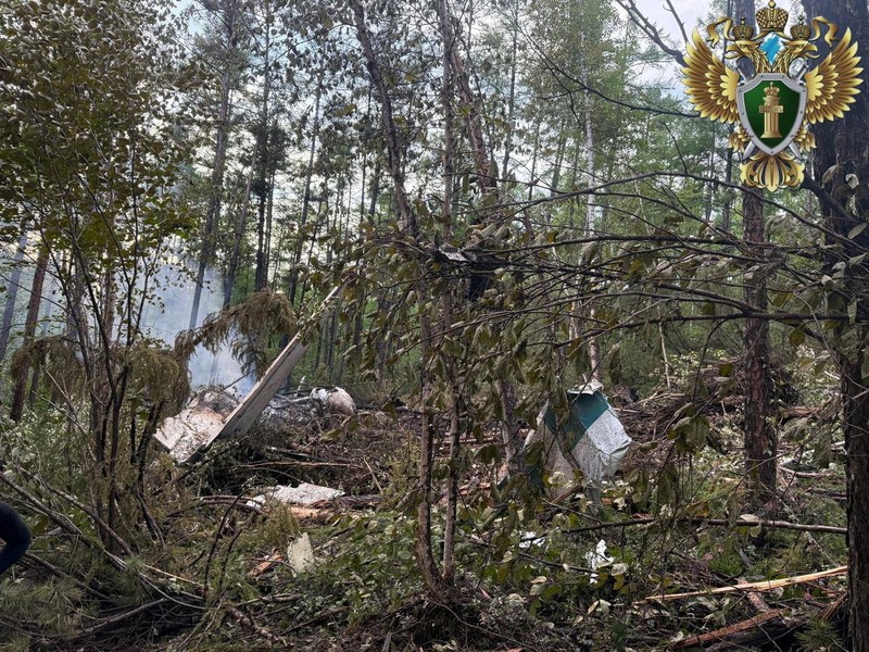 Pemandangan menunjukkan puing-puing pesawat penumpang Angara Airlines An-24 di lokasi kecelakaan dekat Tynda di Wilayah Amur, Rusia, 24 Juli 2025. (Far Eastern Transport Prosecutor's Office/Handout via REUTERS)