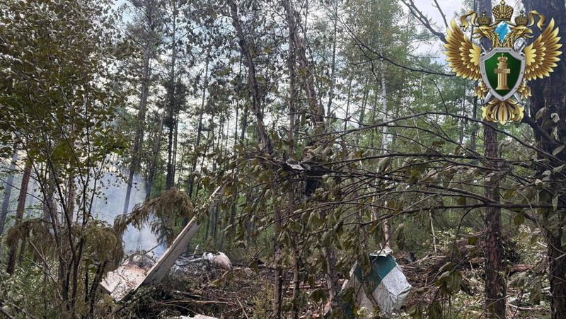 Pemandangan menunjukkan puing-puing pesawat penumpang Angara Airlines An-24 di lokasi kecelakaan dekat Tynda di Wilayah Amur, Rusia, 24 Juli 2025. (Far Eastern Transport Prosecutor's Office/Handout via REUTERS)