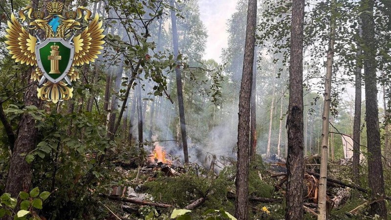 Pemandangan menunjukkan puing-puing pesawat penumpang Angara Airlines An-24 di lokasi kecelakaan dekat Tynda di Wilayah Amur, Rusia, 24 Juli 2025. (Far Eastern Transport Prosecutor's Office/Handout via REUTERS)