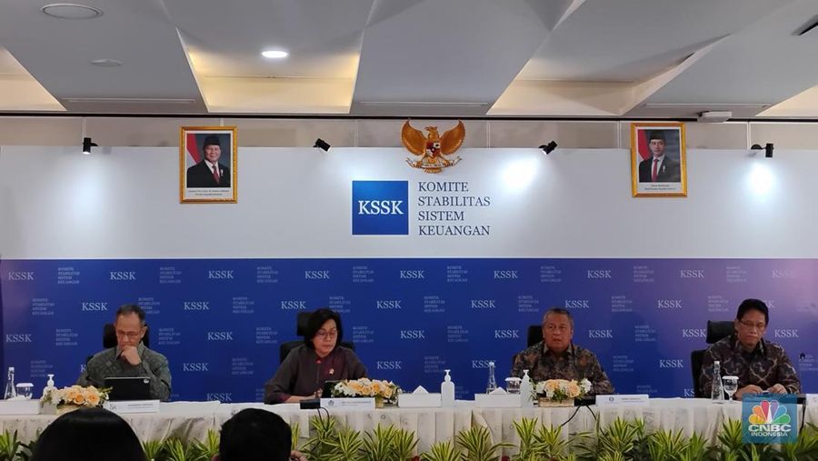 Konferensi Pers Hasil Rapat Berkala KSSK III, Senin (28/7/2025). (CNBC Indonesia/Arrijal Rachman)