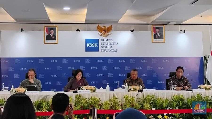 Konferensi Pers Hasil Rapat Berkala KSSK III, Senin (28/7/2025). (CNBC Indonesia/Arrijal Rachman)
