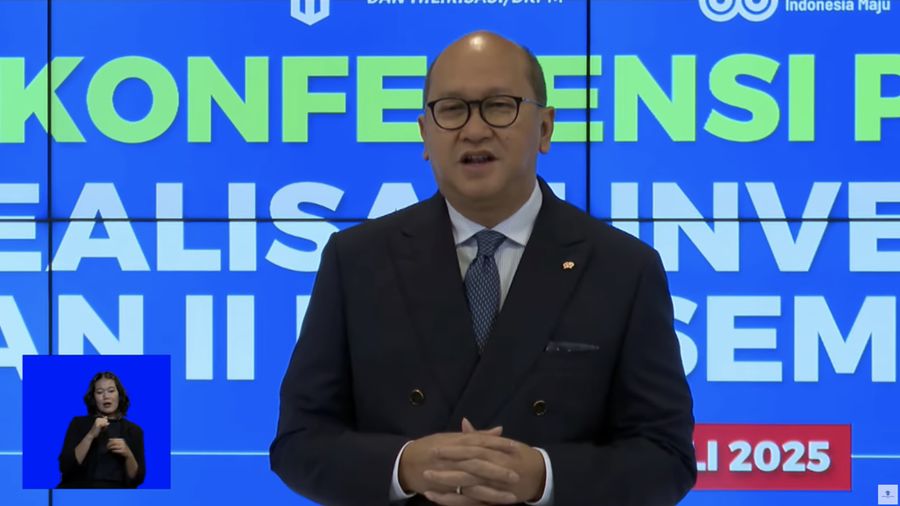 Menteri Investasi dan Hilirisasi/Kepala BKPM, Rosan Roeslani saat menyampaikan konferensi pers Capaian Realisasi Investasi Triwulan II dan Semester I Tahun 2025. (Tangkapan Layar Youtube/ Kementerian Investasi dan Hilirisasi - BKPM)