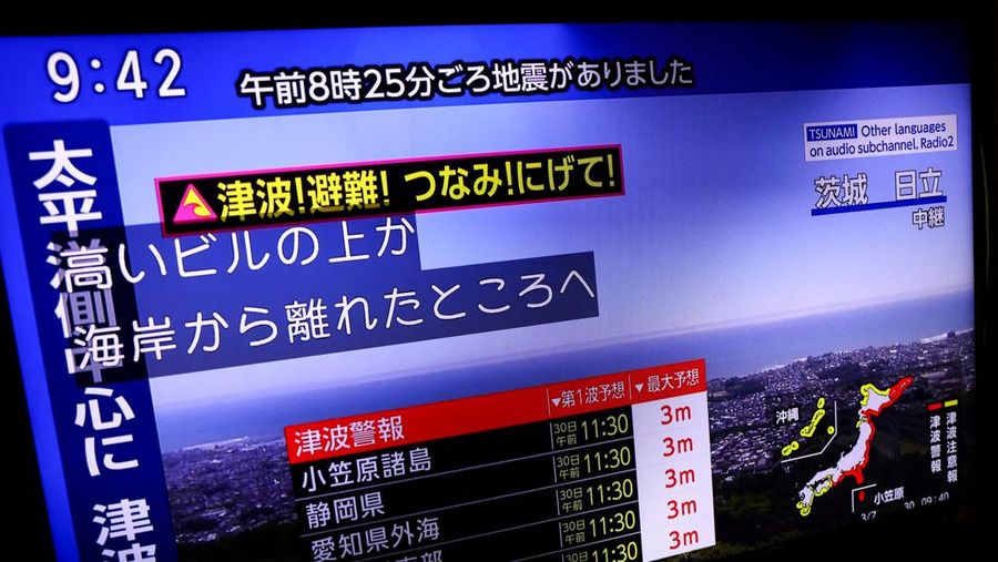 Orang-orang mengamati daerah pantai dari dataran tinggi setelah Jepang mengeluarkan peringatan evakuasi menyusul gempa besar di Semenanjung Kamchatka Rusia yang memicu peringatan tsunami, di pantai Yotsukura di Iwaki, prefektur Fukushima, Jepang 30 Juli 2025, dalam foto yang diambil oleh Kyodo. (Kyodo/via REUTERS)