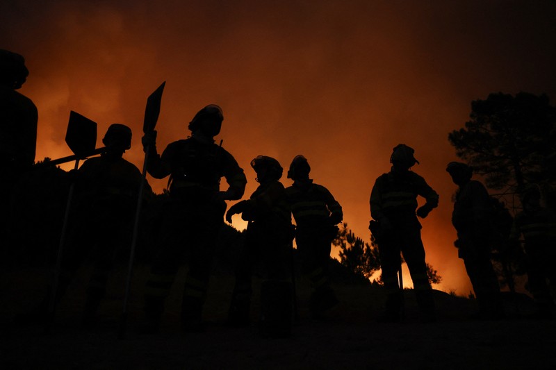 Petugas pemadam kebakaran hutan dari brigade malam Cebreros Pemerintah Castilla y Leon mengambil posisi untuk memerangi kebakaran hutan, di pinggiran El Arenal, Spanyol, 29 Juli 2025. Petugas pemadam kebakaran hutan dari brigade malam Cebreros Pemerintah Castilla y Leon mengambil posisi untuk memerangi kebakaran hutan, di pinggiran El Arenal, Spanyol, 29 Juli 2025. (REUTERS/Juan Medina)