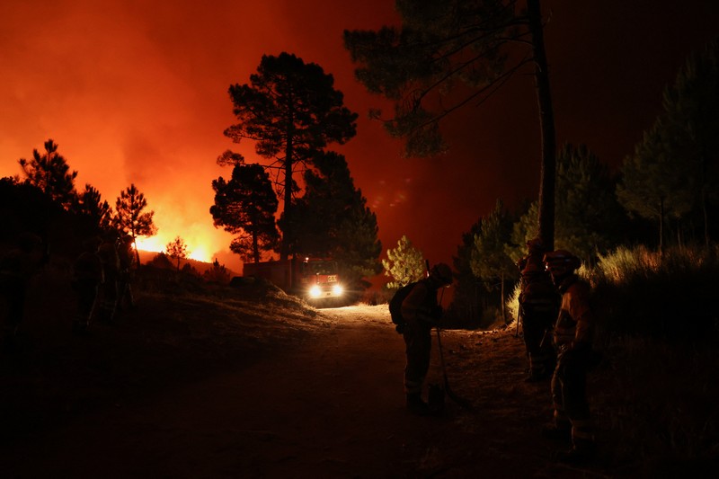 Petugas pemadam kebakaran hutan dari brigade malam Cebreros Pemerintah Castilla y Leon mengambil posisi untuk memerangi kebakaran hutan, di pinggiran El Arenal, Spanyol, 29 Juli 2025. Petugas pemadam kebakaran hutan dari brigade malam Cebreros Pemerintah Castilla y Leon mengambil posisi untuk memerangi kebakaran hutan, di pinggiran El Arenal, Spanyol, 29 Juli 2025. (REUTERS/Juan Medina)