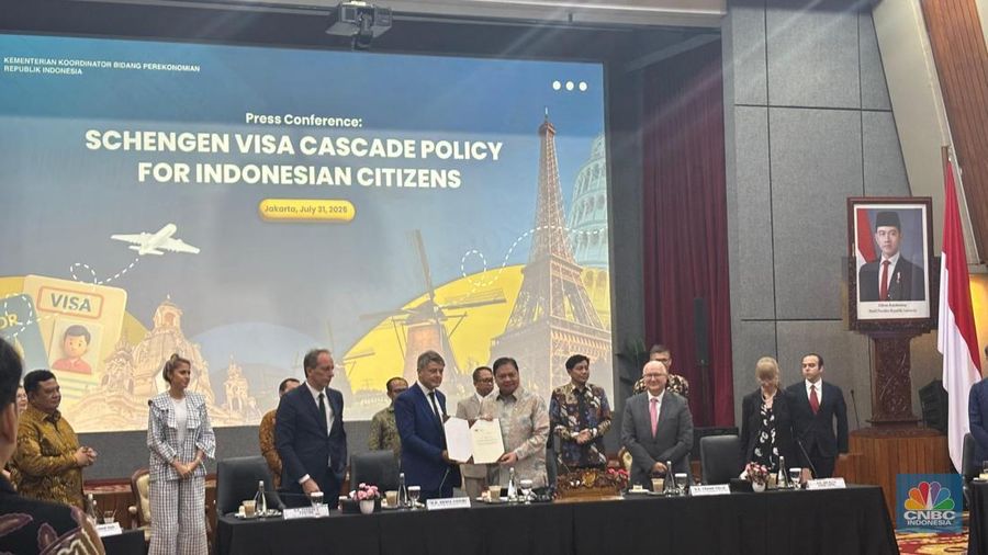Launching Visa EU Cascade di Kantor Kemenko Perekonomian, Jakarta, Kamis (31/7/2025). (CNBC Indonesia/Zahwa Madjid)
