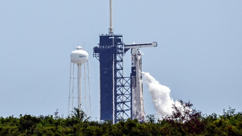 Anggota kru SpaceX Crew-11 NASA berjalan dari Gedung Operasi dan Checkout di Kennedy Space Center untuk transportasi ke Kompleks Peluncuran 39-A, Rabu (31/7/2025). (REUTERS/Steve Nesius)