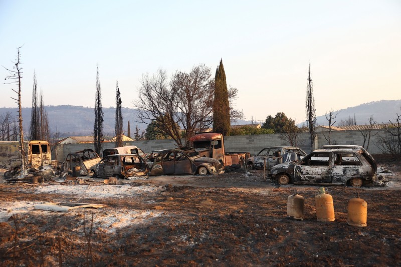 Trees burn during a wildfire near in Saint-Laurent-de-la-Cabrerisse, southern France, August 6, 2025. REUTERS/Abdul Saboor