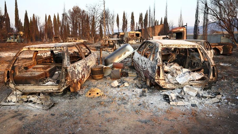 Trees burn during a wildfire near in Saint-Laurent-de-la-Cabrerisse, southern France, August 6, 2025. REUTERS/Abdul Saboor