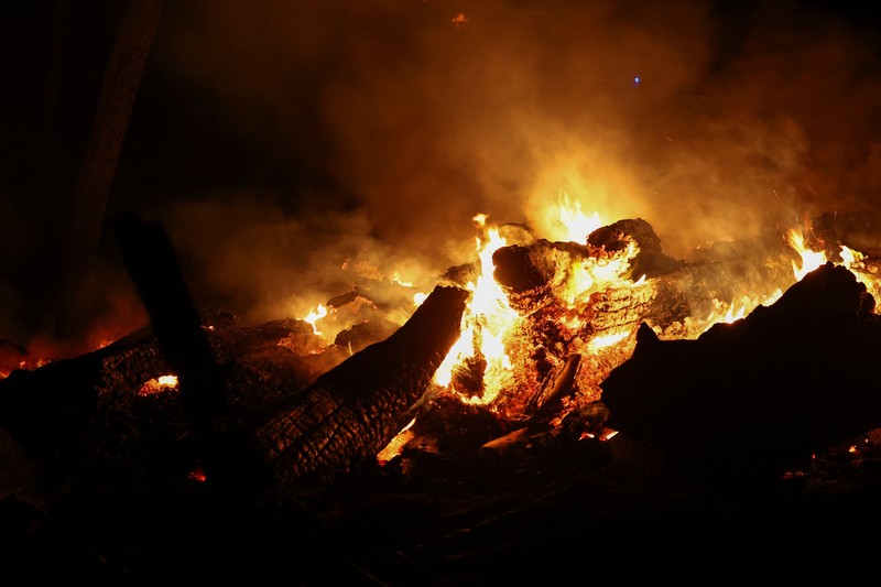 Trees burn during a wildfire near in Saint-Laurent-de-la-Cabrerisse, southern France, August 6, 2025. REUTERS/Abdul Saboor