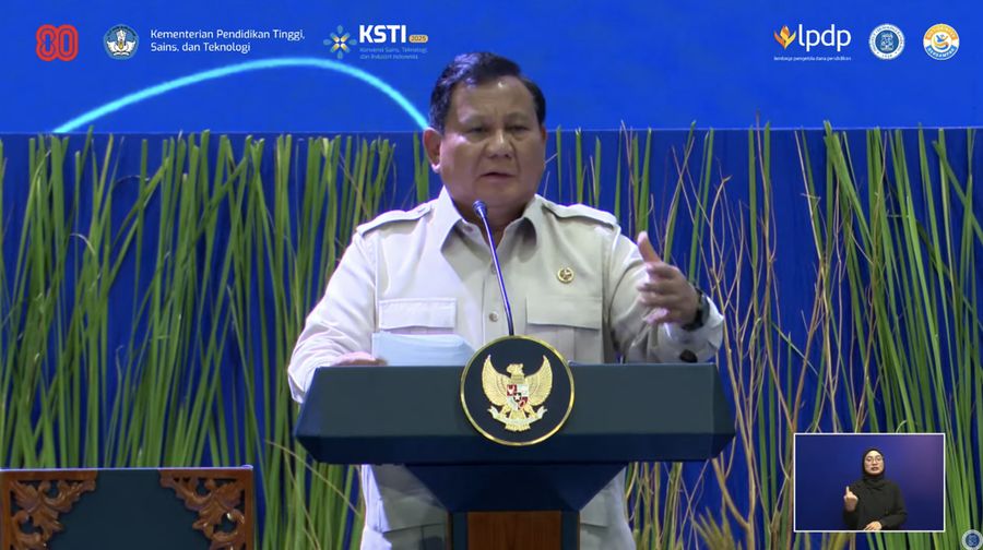 Presiden Prabowo Hadiri Konvensi Sains, Teknologi, dan Industri 2025, Bandung, 7 Agustus 2025. (Tangkapan Layar Youtube)