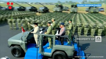 Prabowo Hadiri Upacara Gelar Pasukan & Kehormatan Militer di Batujajar