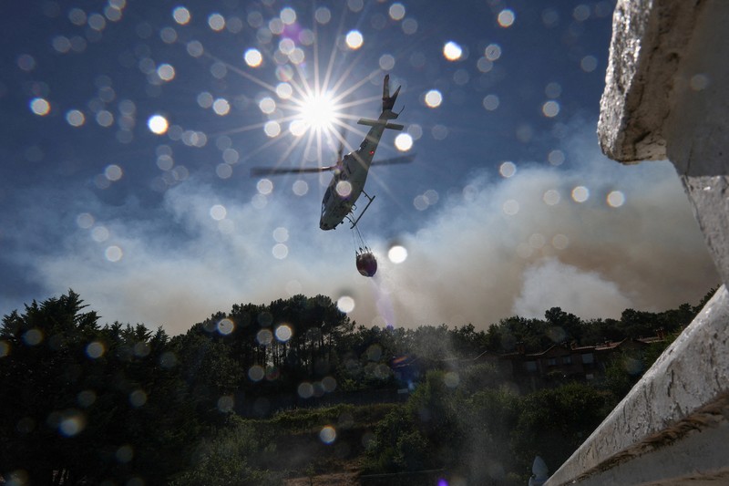 Kebakaran hutan di Spanyol makin meluas hingga memaksa otoritas berwenang mengevakuasi 1.400 orang di wilayah Castille dan Leon, Senin (11/8/2025) pagi. (REUTERS/Juan Medina)