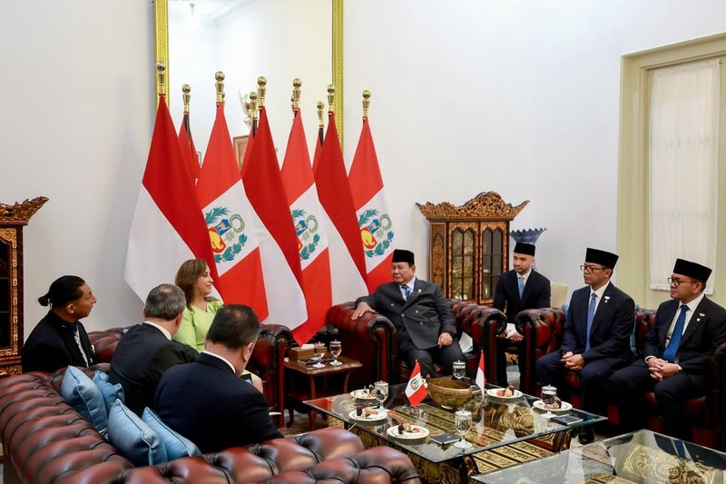 Presiden Republik Indonesia Prabowo Subianto menerima kunjungan Presiden Republik Peru Dina Ercilia Boluarte Zegarra di Istana Merdeka, Jakarta Pusat, Senin (11/8/2025). Presiden Republik Indonesia Prabowo Subianto menerima kunjungan Presiden Republik Peru Dina Ercilia Boluarte Zegarra di Istana Merdeka, Jakarta Pusat, Senin (11/8/2025). (Instagram/prabowo)