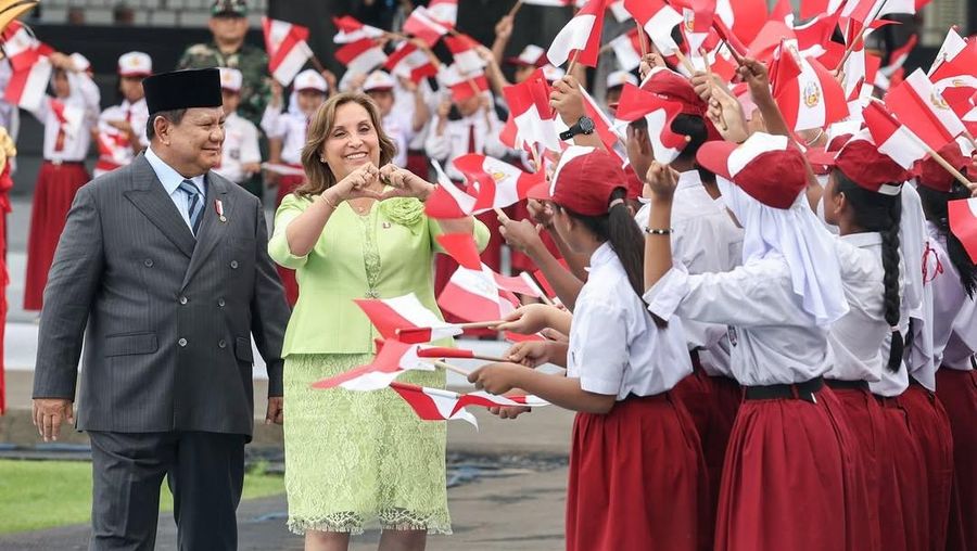 Presiden Republik Indonesia Prabowo Subianto menerima kunjungan Presiden Republik Peru Dina Ercilia Boluarte Zegarra di Istana Merdeka, Jakarta Pusat, Senin (11/8/2025). Presiden Republik Indonesia Prabowo Subianto menerima kunjungan Presiden Republik Peru Dina Ercilia Boluarte Zegarra di Istana Merdeka, Jakarta Pusat, Senin (11/8/2025). (Instagram/prabowo)