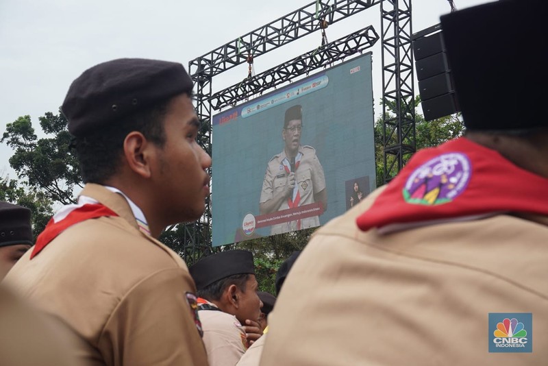 Anggota Komite Stabilitas Sistem Keuangan (KSSK) terdiri dari Menteri Keuangan, Gubernur Bank Indonesia, Ketua Dewan Komisioner Otoritas Jasa Keuangan (OJK), dan Ketua Dewan Komisioner Lembaga Penjamin Simpanan (LPS), KSSK menggelar LIKE IT (Literasi Keuangan Indonesia Terdepan) di Bumi Perkemahan Cibubur, Jakarta, Kamis, (14/8/2025). (CNBC Indonesia/Muhammad Sabki)