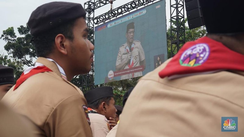 Anggota Komite Stabilitas Sistem Keuangan (KSSK) terdiri dari Menteri Keuangan, Gubernur Bank Indonesia, Ketua Dewan Komisioner Otoritas Jasa Keuangan (OJK), dan Ketua Dewan Komisioner Lembaga Penjamin Simpanan (LPS), KSSK menggelar LIKE IT (Literasi Keuangan Indonesia Terdepan) di Bumi Perkemahan Cibubur, Jakarta, Kamis, (14/8/2025). (CNBC Indonesia/Muhammad Sabki)