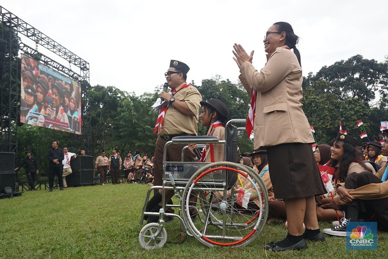 Anggota Komite Stabilitas Sistem Keuangan (KSSK) terdiri dari Menteri Keuangan, Gubernur Bank Indonesia, Ketua Dewan Komisioner Otoritas Jasa Keuangan (OJK), dan Ketua Dewan Komisioner Lembaga Penjamin Simpanan (LPS), KSSK menggelar LIKE IT (Literasi Keuangan Indonesia Terdepan) di Bumi Perkemahan Cibubur, Jakarta, Kamis, (14/8/2025). (CNBC Indonesia/Muhammad Sabki)