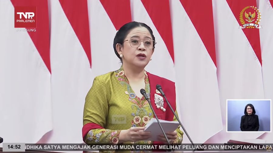 Ketua DPR RI, Puan Maharani saat dalam Rapat Paripurna RUU APBN Tahun Anggaran 2026 dan Nota Keuangan di Gedung MPR/DPR RI, Jakarta, Jumat (15/8/2025). (Tangkapan Layar Youtube/DPR RI)