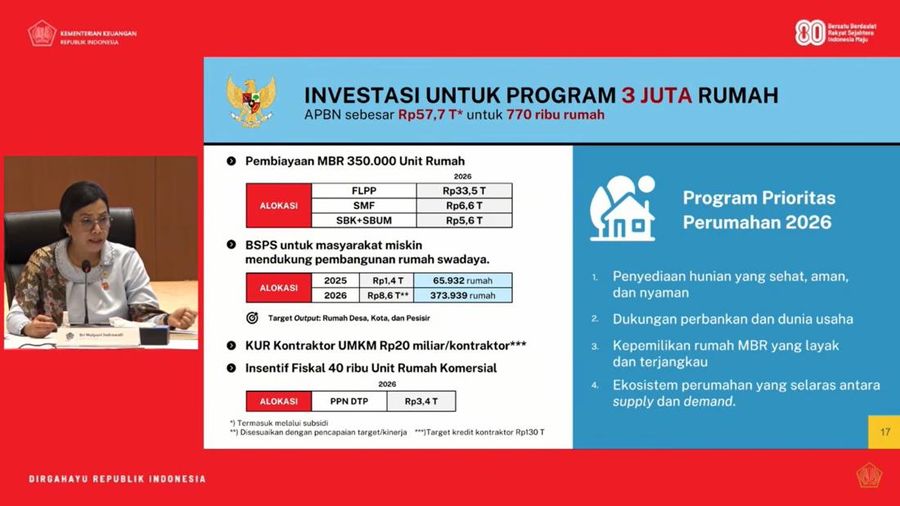 Menteri Keuangan Sri Mulyani dalam konferensi pers RAPBN & Nota Keuangan Tahun Anggaran 2026 di Aula Chakti Budhi Bhakti (CBB),  Kantor Pusat Direktorat Jenderal Pajak, Jakarta, Jumat, (15/8/2025). (Tangkapan layar youtube Kemenkeu RI)