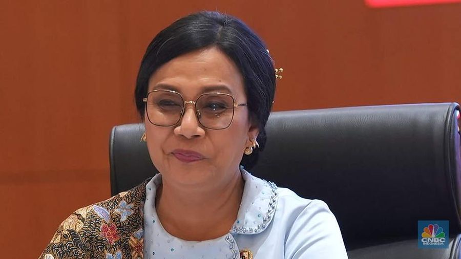 Menteri Keuangan Sri Mulyani dalam konferensi pers RAPBN & Nota Keuangan Tahun Anggaran 2026 di Aula Chakti Budhi Bhakti (CBB),  Kantor Pusat Direktorat Jenderal Pajak, Jakarta, Jumat, (15/8/2025). CNBC Indonesia/Muhammad Sabki)