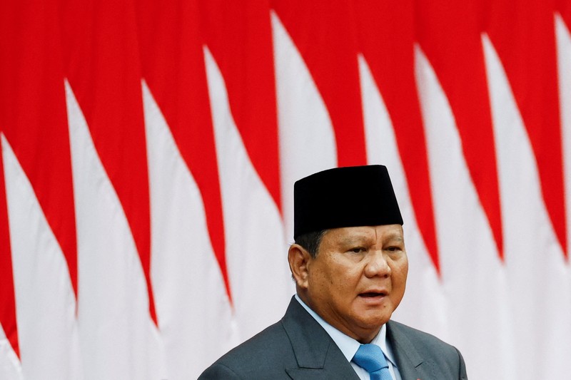 Presiden Indonesia Prabowo Subianto menyampaikan Pidato Kenegaraan tahunannya, menjelang Hari Kemerdekaan negara ini, di Jakarta, Indonesia, 15 Agustus 2025. (REUTERS/Ajeng Dinar Ulfiana/Pool)