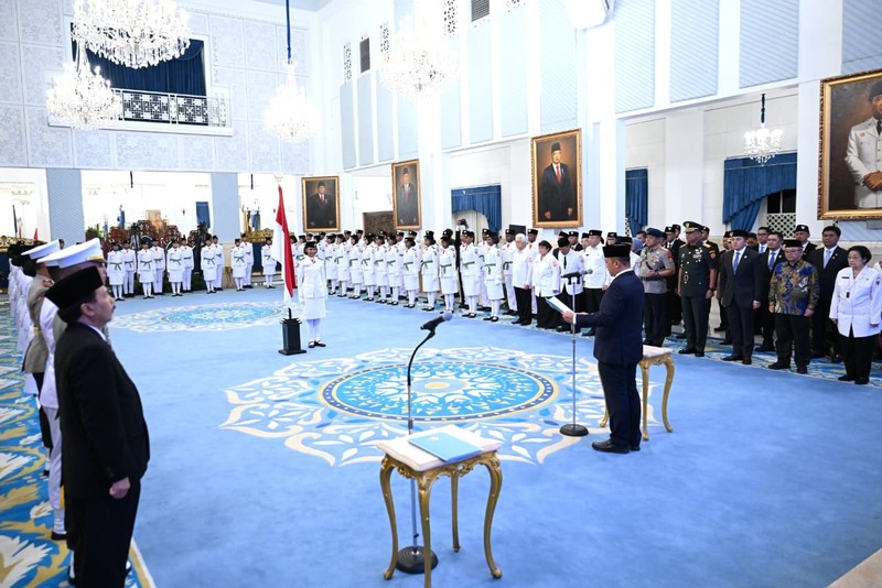 Sebanyak 76 pelajar dari 38 provinsi di Indonesia resmi dikukuhkan sebagai anggota Pasukan Pengibar Bendera Pusaka (Paskibraka) tahun 2025, Sabtu (16/8/2025). (Dok. BPMI)