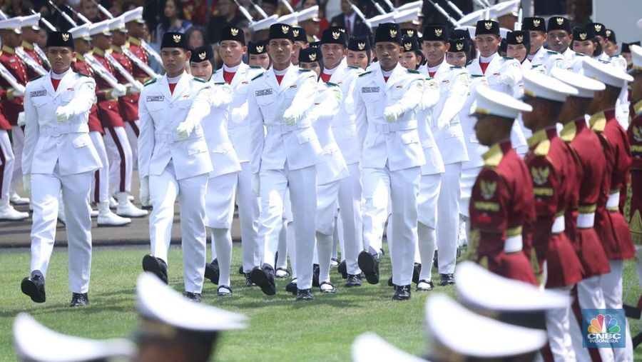 Upacara peringatan detik-detik proklamasi di Istana Merdeka, Jakarta, Minggu (17/8/2025). (CNBC Indonesia/Tri Susilo)