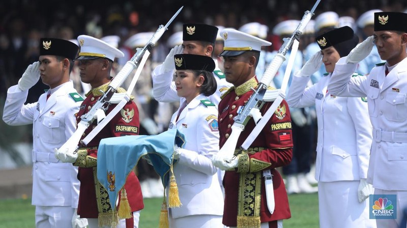 Upacara peringatan detik-detik proklamasi di Istana Merdeka, Jakarta, Minggu (17/8/2025). (CNBC Indonesia/Tri Susilo)