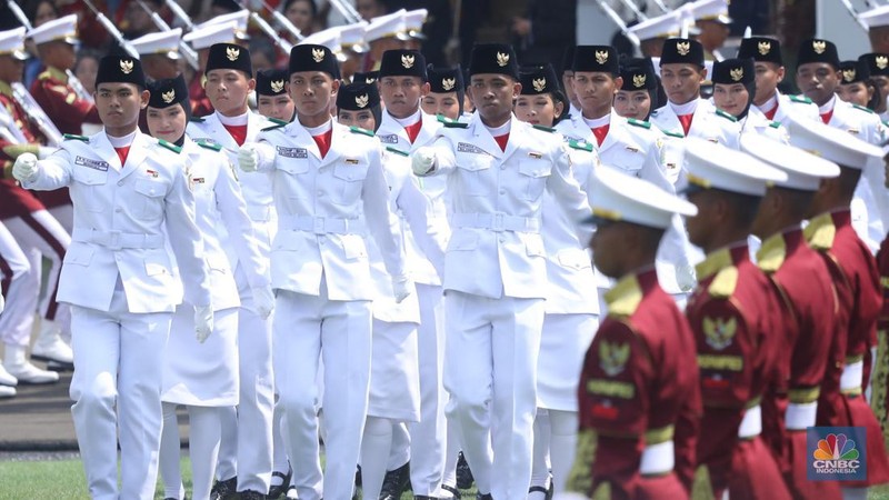 Upacara peringatan detik-detik proklamasi di Istana Merdeka, Jakarta, Minggu (17/8/2025). (CNBC Indonesia/Tri Susilo)