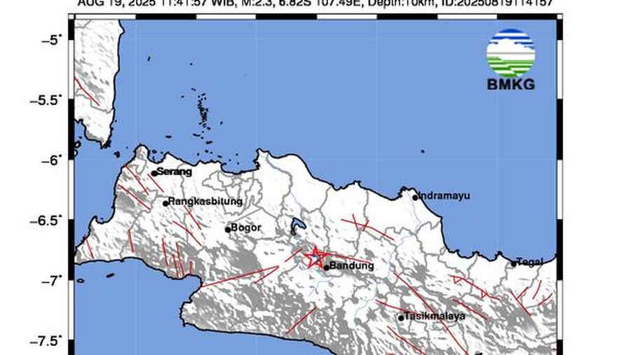 Pusat gempa berada di darat 9 km barat laut Kota Cimahi. (Dok. BMKG)