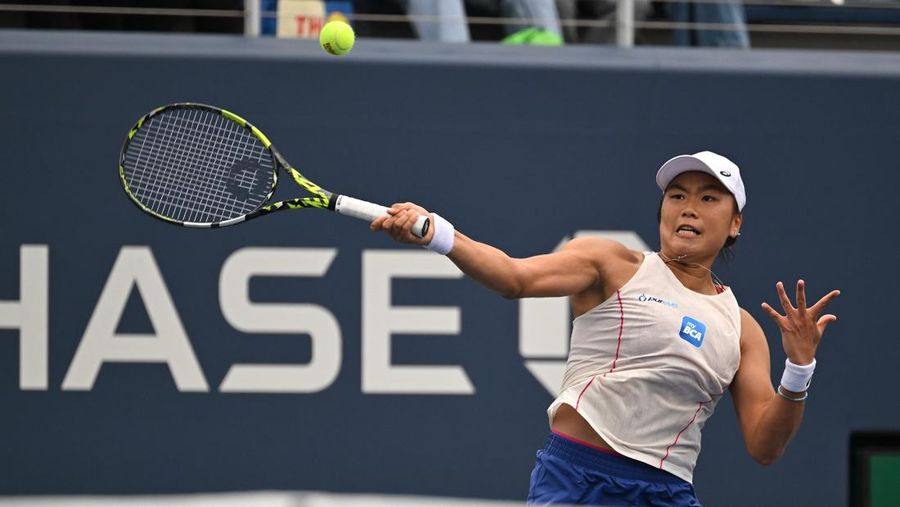 Janice Tjen of Indonesia plays against Maja Chwalinska of Poland during the Women's Qualifying Singles Round 2 of the 2025 US Open tournament, at the USTA Billie Jean King National Tennis Center in Flushing Meadow-Corona Park, in the Queens borough of New York, NY, August 21, 2025. Tjen won the match and moves on to the next qualifying round.(Photo by Anthony Behar/SipaUSA)