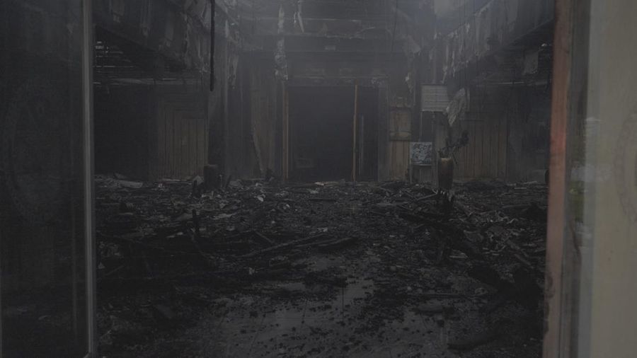 MARSHALLISLANDS-FIRE/ The charred remains of the national parliament of the Marshall Islands, following a fire, in Majuro, Marshall Islands, August 26, 2025, in this screengrab obtained from social media. Chewy Lin/via REUTERS THIS IMAGE HAS BEEN SUPPLIED BY A THIRD PARTY. MANDATORY CREDIT. NO RESALES. NO ARCHIVES. VERIFICATION: Building structure, signage and the badge on the firefighters match file images. Date verified by the metadata on the file