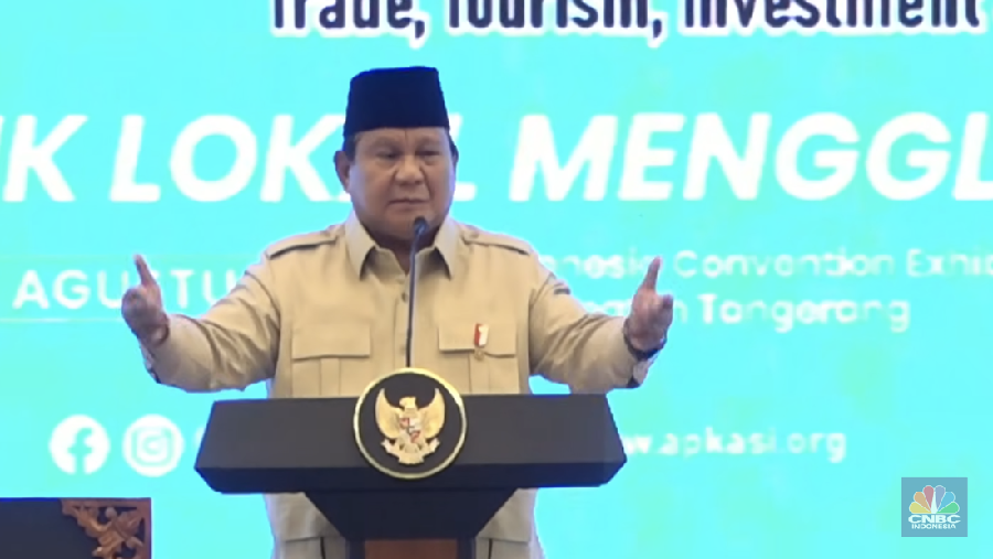 Pidato Presiden RI, Prabowo Subianto dalam acara Pembukaan APKASI Otonomi Expo 2025, Tangerang, 28 Agustus 2025. (Tangkapan Layar Youtube)