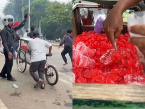 Demi Sesuap Nasi, Penjual Manisan Kolang-kaling Nekat Jualan di Tengah Demo