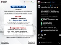 Pengumuman! Butik Emas Antam Tutup Sementara Besok