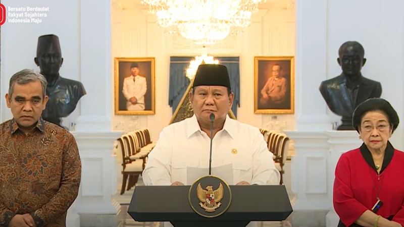 Keterangan Pers Presiden Prabowo, Istana Merdeka, 31 Agustus 2025. (Tangkapan Layar Youtube/Sekretariat Presiden RI)
